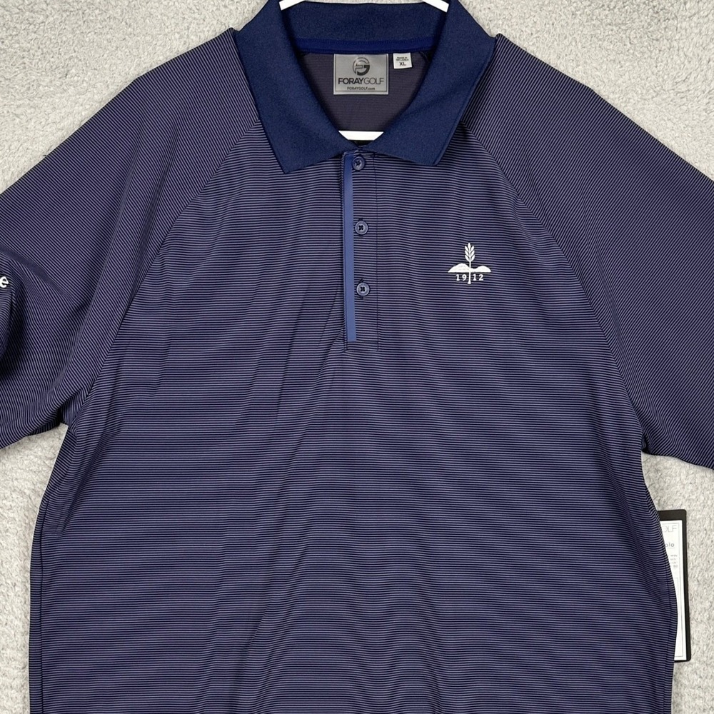 NEW Foray Golf Core Polo Shirt Mens XL Navy Stripe Performance Rugby Stretch